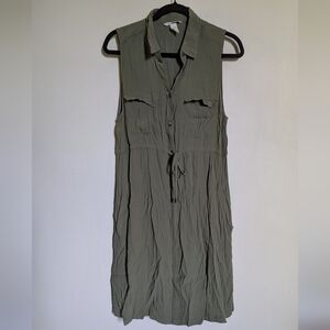 H&M Mama / Maternity Olive Green Sleeveless Shirt Dress Drawstring Waist Size L